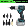 HIFESON Battery Free Metal Electric Rivet Gun Rechargeable Automatic Rivet Nut Gun Riveting Tool Nut Head M3-M12 For Makita Tool 1