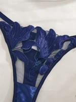 Ensemble de lingerie en dentelle brodée florale de style français bleu, soutien-gorge sexy et doux avec bonnets en acier, pour la Saint-Valentin ZA8240 6