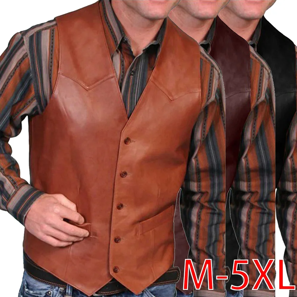 

Men's Vintage Vest Leather Sleeveless Casual Vest Stage Performance Vest
