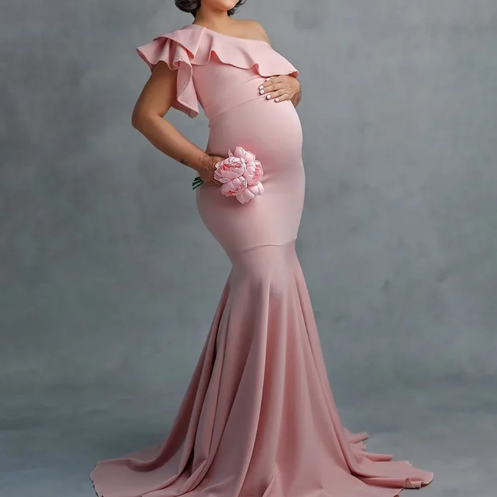 

Maternity Photography Prop Dresses Ruffles Stretchy Jersey Pregnancy Photo Shoot Outfit Dress 2 in 1