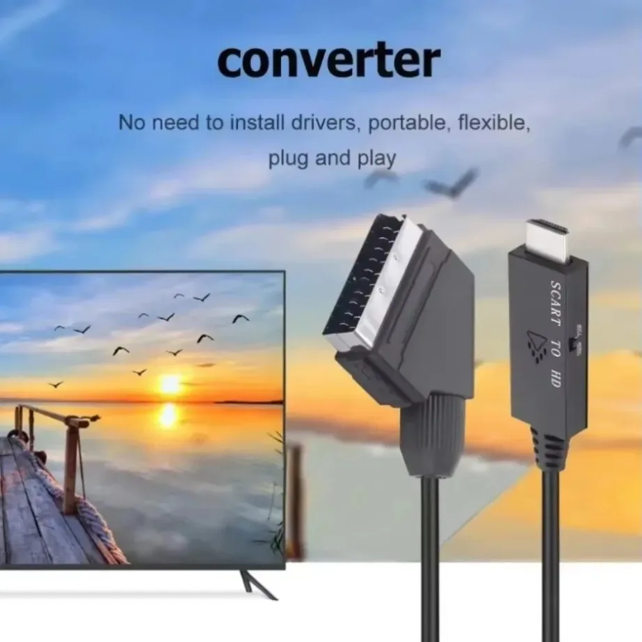 SCART to HDMI-Compatible Converter Cable 1080P SCART in HDMI Out HD 720P/1080P Switch Video Audio Converter Adapter for HDTV/BOX