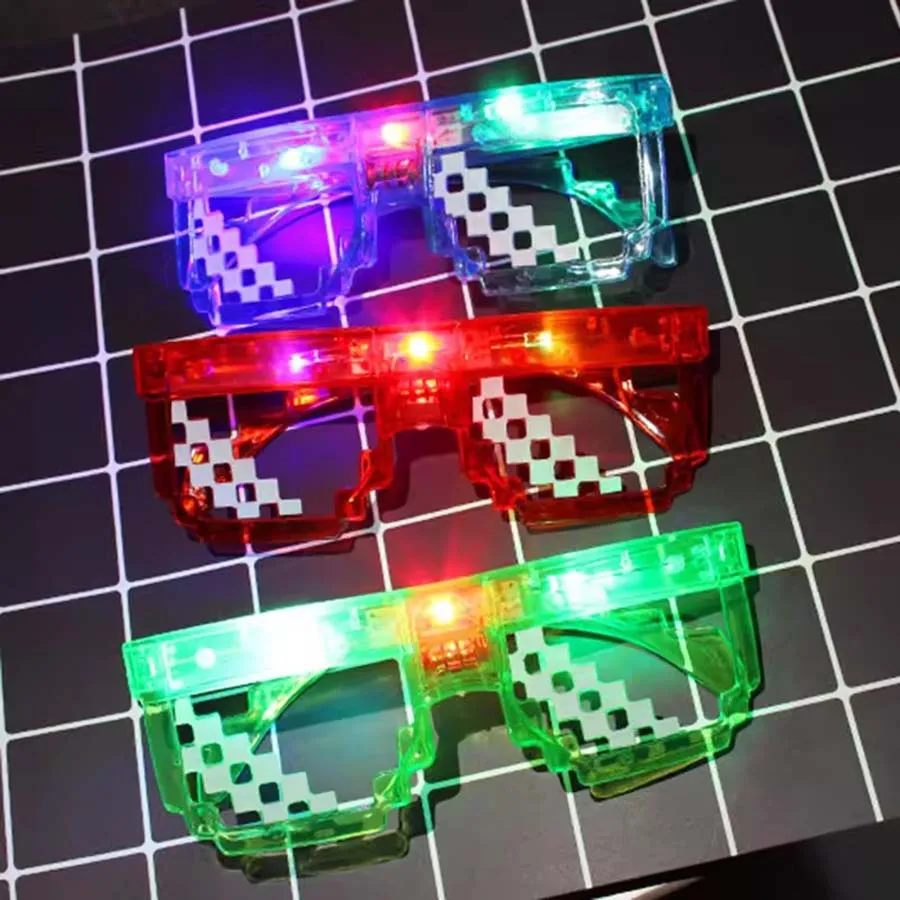 창의적인 개성 픽셀 모자이크 발광 선글라스 재미있는 반짝이 장난감 안경 성인 어린이 장식 사진 소품 선물
