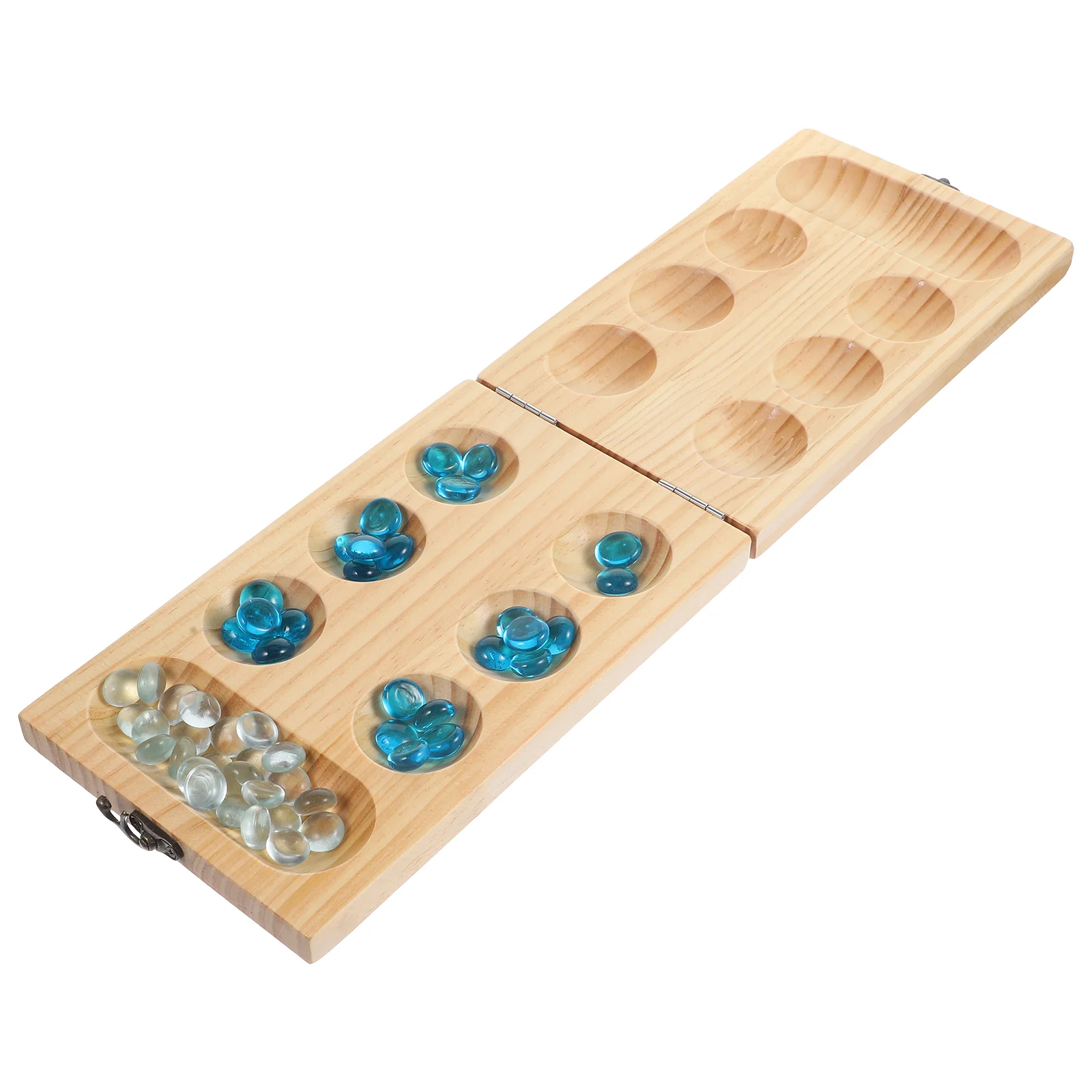 

1 Set of Wooden Mancala Board Toy African Gemstone Chess Folding Board Toy