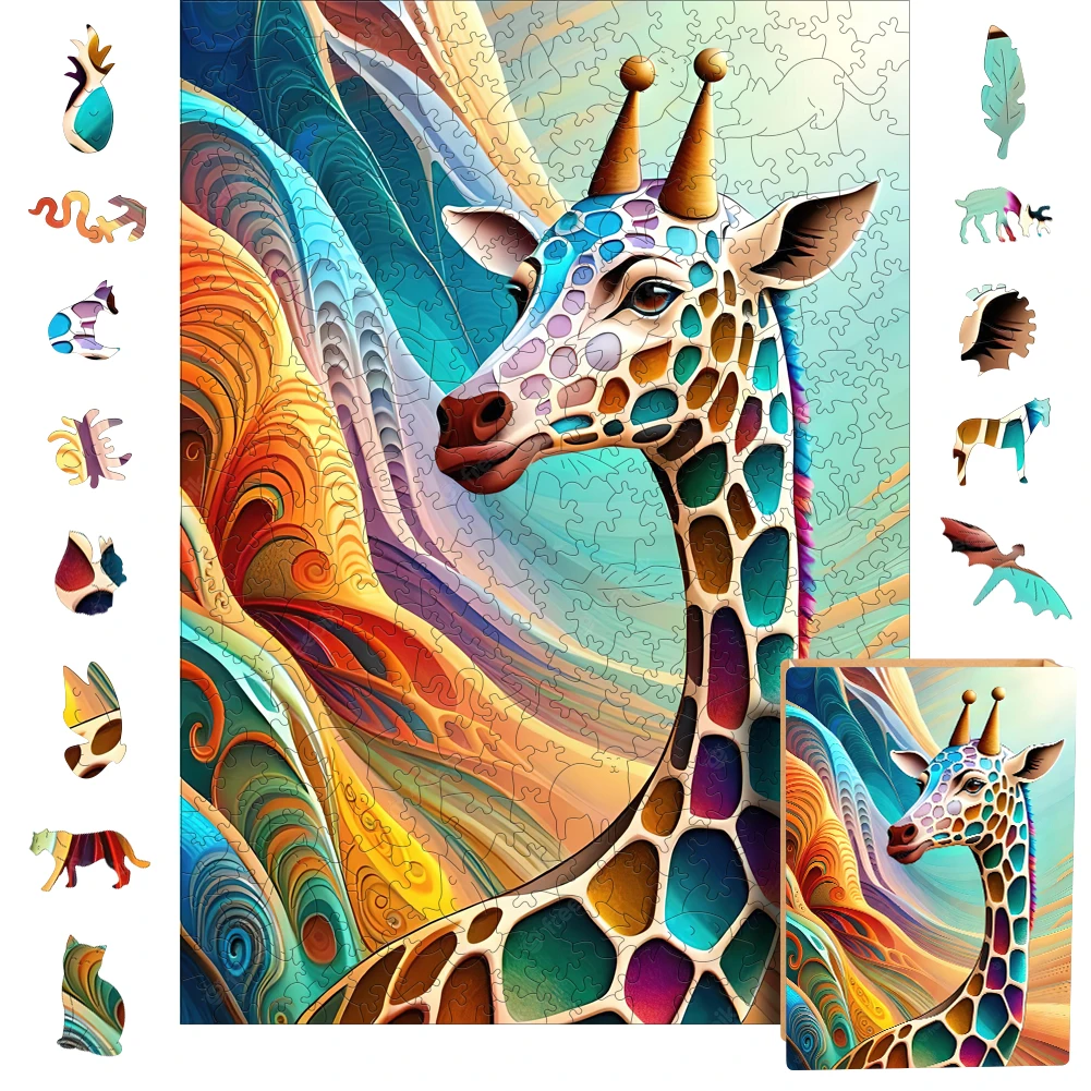 

Colorful Giraffes Jigsaw Puzzle Animal Toys Wooden Puzzles Of Giraffe Children's Thinking Games Wholesale Wood Pazzle For Adults