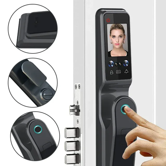 005Tuya Wifi Fingerprint Recognition Smart Door Lock Cat Eye Automatic Face door lock with Camera Capture Function 5