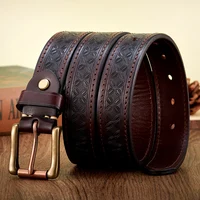 Высококачественный ремень с тиснением в стиле вестерн, ковбойский латунный ремень с пряжкой, натуральная толстая натуральная кожа, дизайнерский мужской ремень, джинсовые ремни в стиле панк для мужчин — изображение 2