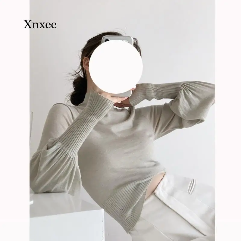

2022 Bottoming Sweater Elegant Lantern Sleeves Winter Sweater Women Tops Femme Fashion Shirts Turtleneck Lady Blouse Clothing