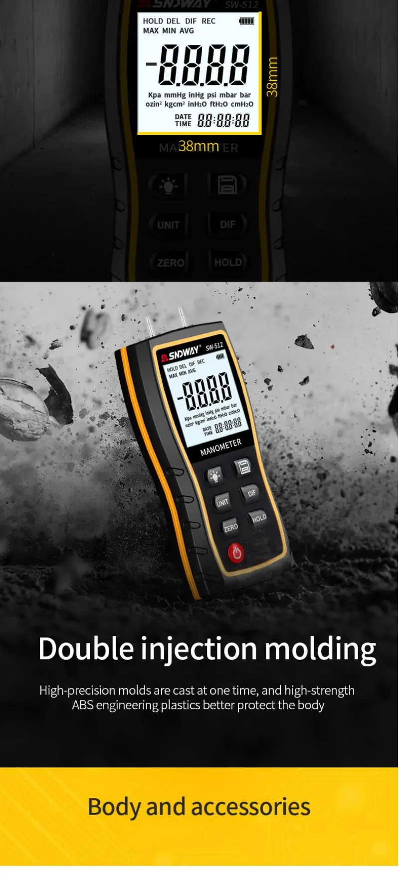 SNDWAY SW-512 Digital Manometer Air Pressure Gauge Professional Pressure Differe