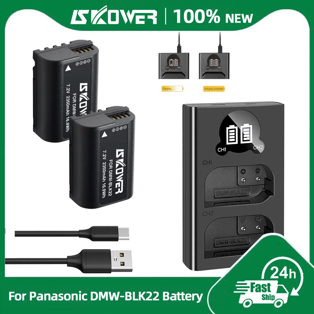 Skower 2350Mah Dmw-Blk22 Batteria Per Fotocamera Per Panasonic Lumix Dc-S5 S5 Iix S5M2 S5M2X Gh5 Ii Gh5M2 Gh6 G9 Ii Con Doppio Caricatore Lcd