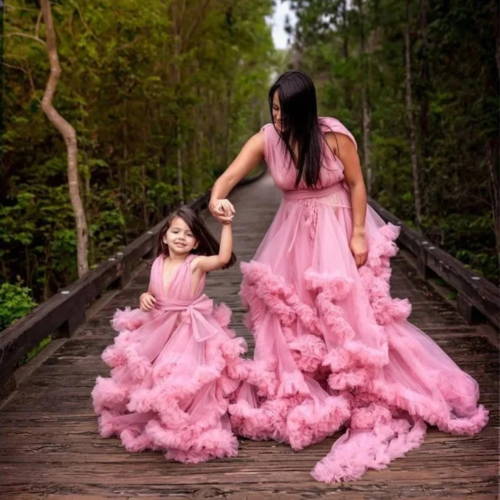 Sleeveless Fluffy Mesh Tutu Dress Mom and Daughter Princess