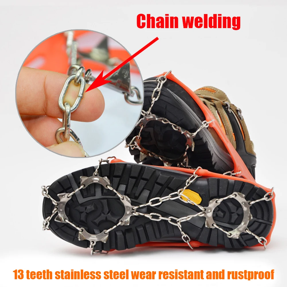 

1 Pair 13 Teeth Outdoor Climbing Non-slip Ice Snow Gripper Spike Cleats Crampons
