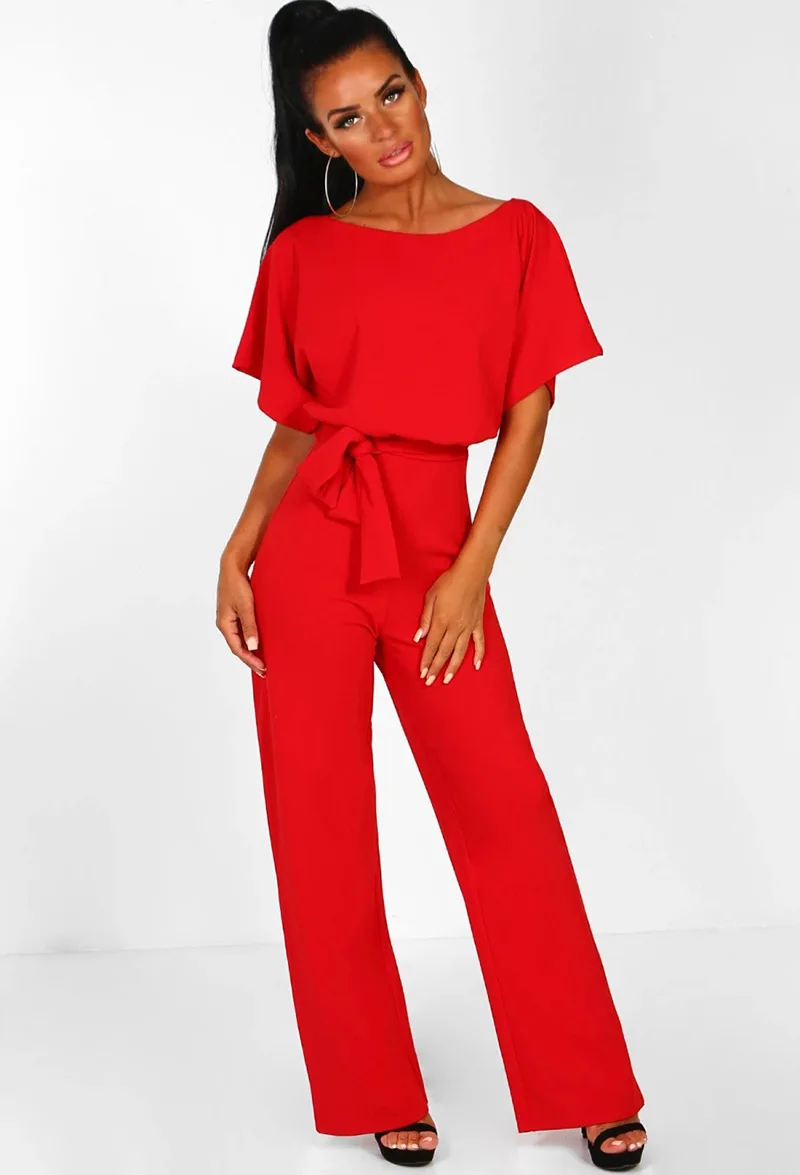 Women's New Sexy Fashion Vacation Style Casual Commuting Street Style Versatile Lace Up Short Sleeved Jumpsuit