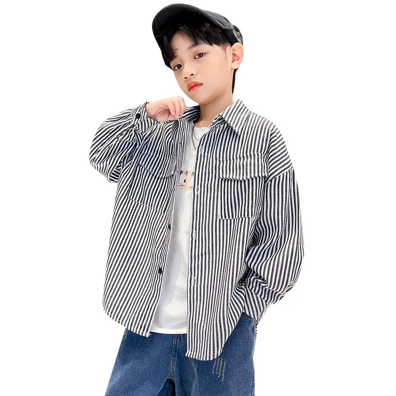 

Детская одежда, рубашка для мальчиков, весенне-осенняя одежда с длинными рукавами, повседневная детская хлопковая рубашка в Вертикальную Полоску для подростков