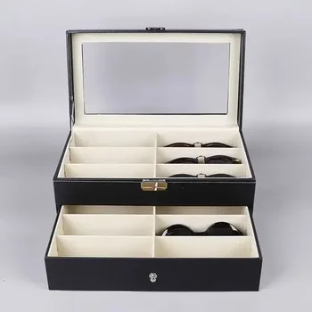 1pc Sunglass Organizer Faux Leather Eyeglasses Collector Eyewear Display Case Storage Box 5