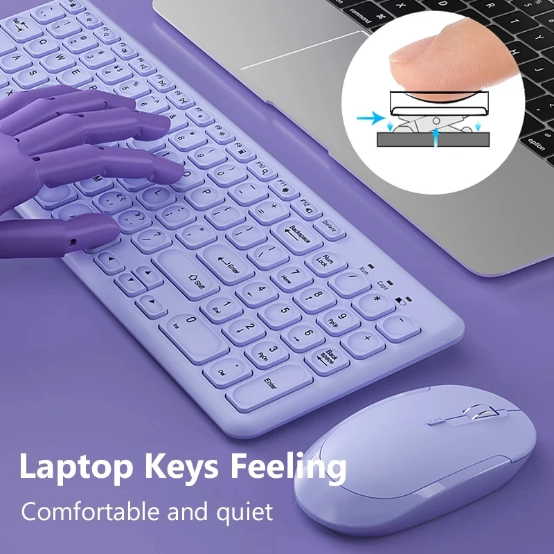 Conjunto de Teclado e Mouse Multimídia sem Fio 2.4g Ergonômico Silencioso Teclado Roxo Laptop pc Smart tv - Imagem 2