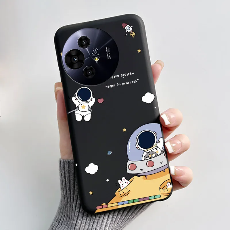 Aesthetic Cute Cat Astronaut Soft Silicone Black Protective Phone Case Cover