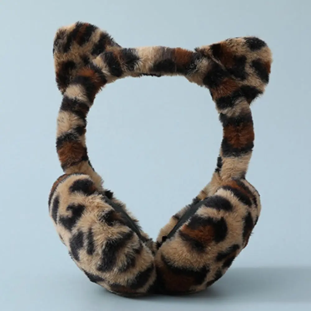 Ear-Muffs Cover Cat Ears Plush Ear Muffs Print Windproof Leopard Earmuffs Earlap Foldable Thickened Ear Muffs Winter