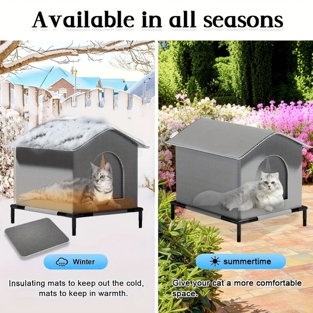 All Season Weatherproof Cat House Outdoor Indoor Warm Shelter for Stray Cats Dogs Waterproof Winter Pet Bed with Removable Mat 2