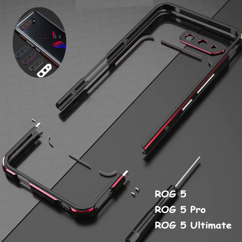 Paraurti In Metallo Alluminio Con Bordo Aurora Bicolore Per Asus Rog Phone 5 Pro Ultimate Slim Cover Case Len Carmera + Frame Protector