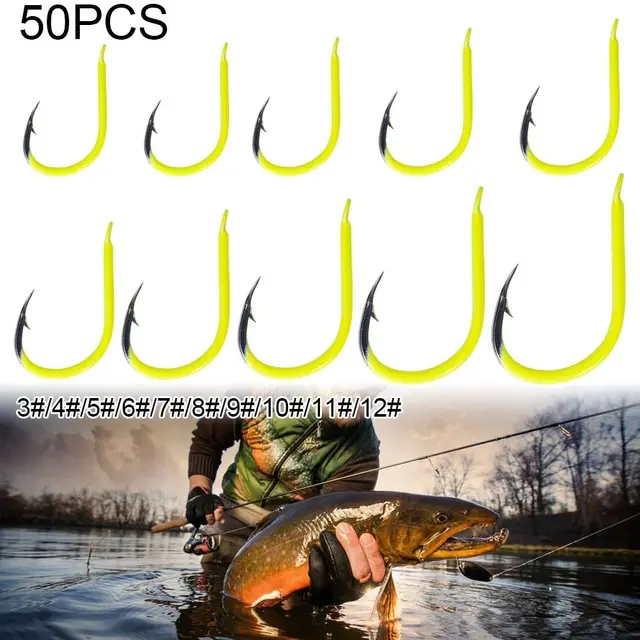 50PCS High Quality Fluorescent Fighting Fishing Hook Strength Carp