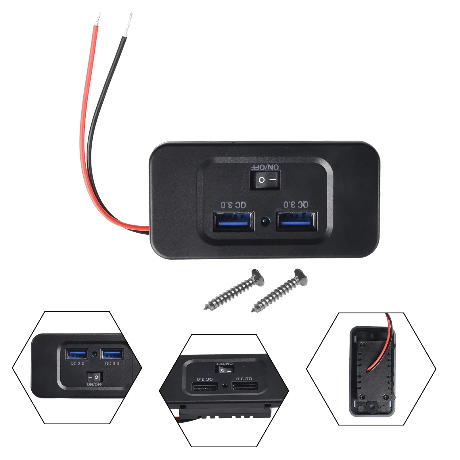 12V-24V QC 3.0 Dual USB Car Fast Charger Socket Power Outlet Panel Mount Perforated RVs Mobile Phones USB Charger Sockets