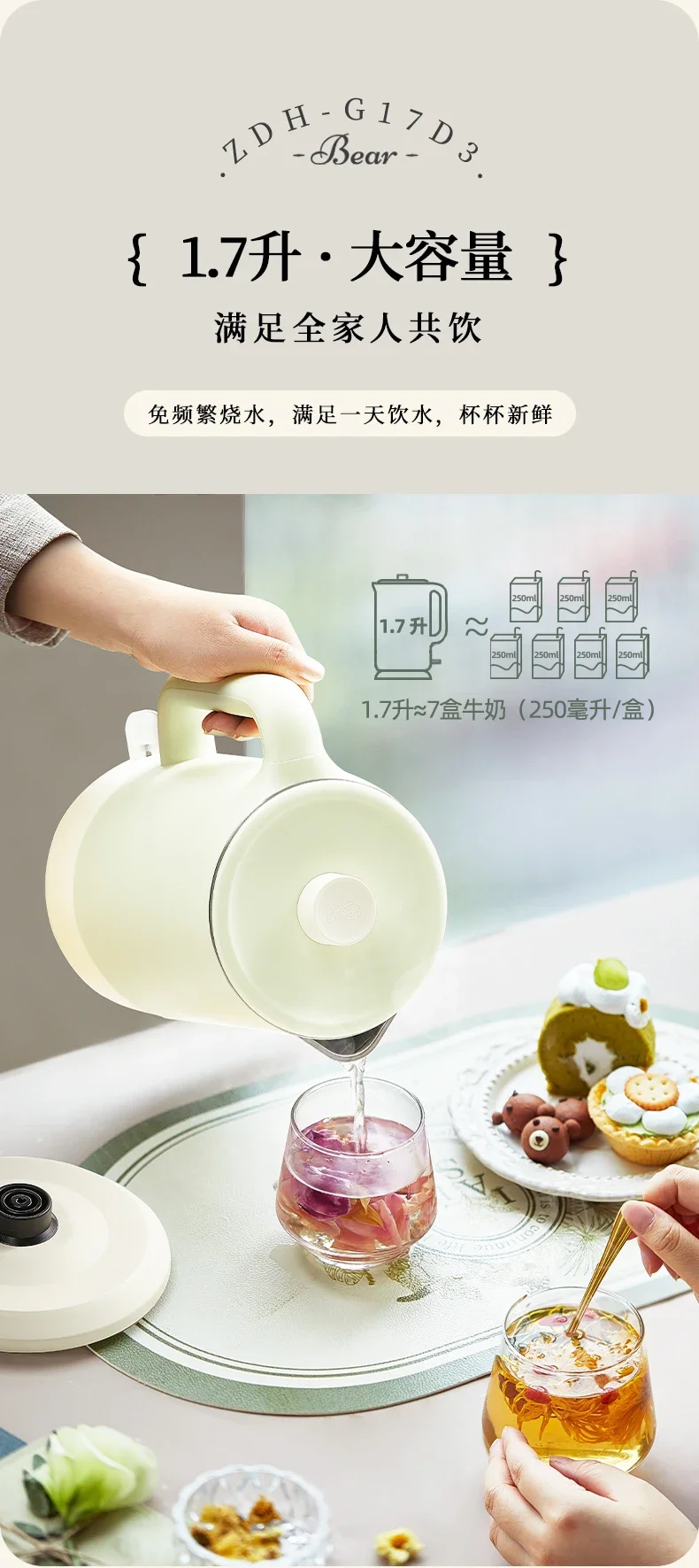 220V Fast Boiling Electric Kettle, Large Capacity Stainless Steel Boiler for Home and Office