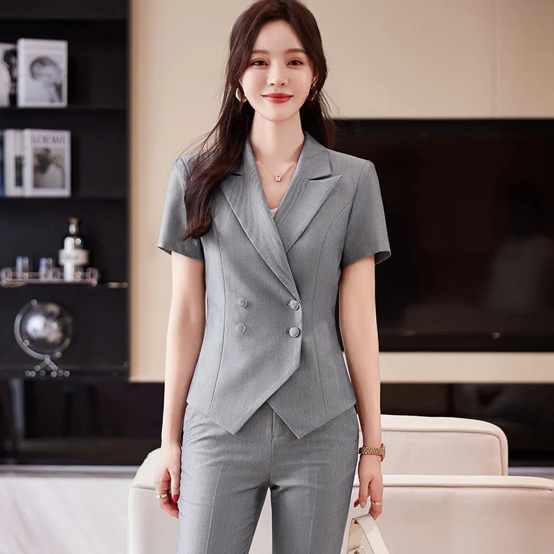 

Short Sleeve Business Suit Women's Summer Thin Temperament Goddess Style Jewelry Store Hotel Reception Work Clothes