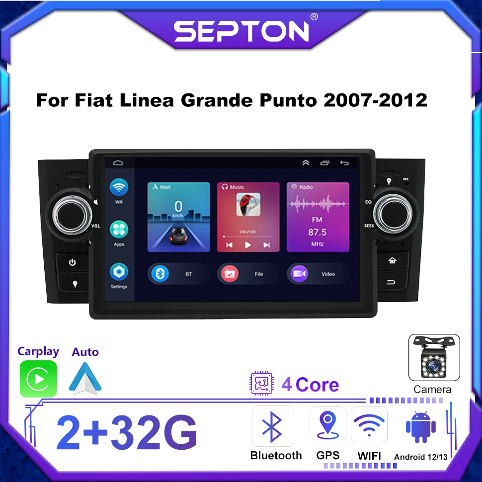 Septon Android12 Carplay Autoradio Per Fiat Linea Grande Punto 2007-2012 Carplay Wifi Gps Autoradio Lettore Video Multimediale
