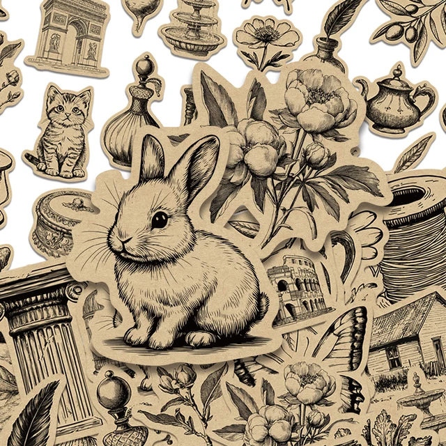 50pcs Retro Kraft Paper Stickers Decals For Phone Scrapbook Laptop Suitcase Guitar DIY Vintage Aesthetic Stickers Creative Gifts 1