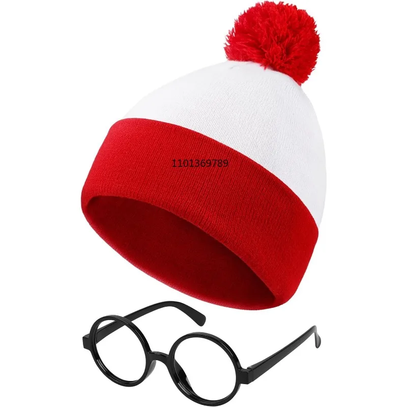Knit Beanie Hat with Pompoms Nerd No Lenses Glasses Winter Autumn Halloween Costume for Men and Women Anime hat caps Knitted beanie hat,Cosplay hat
