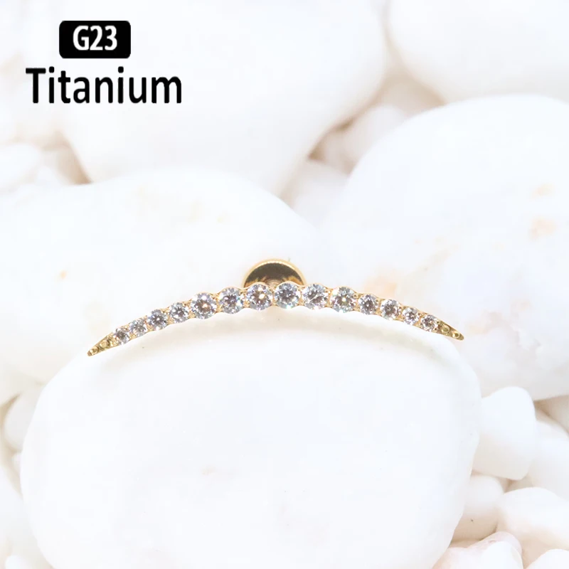 G23 Titanium 16G Cartilage Stud Women's Earrings Septum Piercing Zircon falcate Ear Lobe Tragus Helix Lip Rings Labret Jewelry