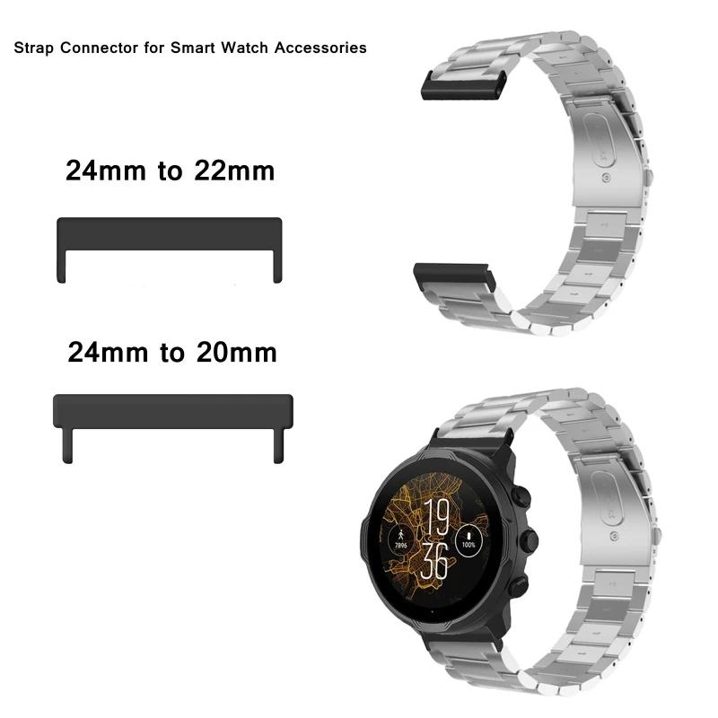 1 paio di connettori adattatori di ricambio per smartwatch da 24 mm a 22 mm/20 mm, connettori impermeabili con barre a molla - immagine 3