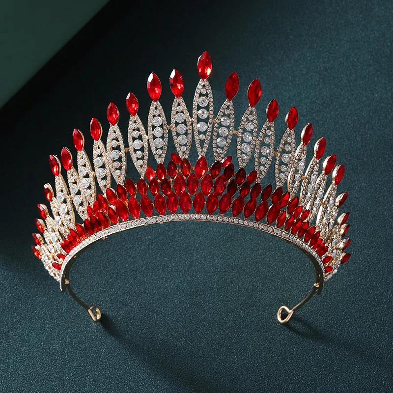 Baroque Red Crystal Tiaras And Crowns Rhinestone Bridal Diadem Crown Tiara For Women Wedding Hair Accessories Jewelry
