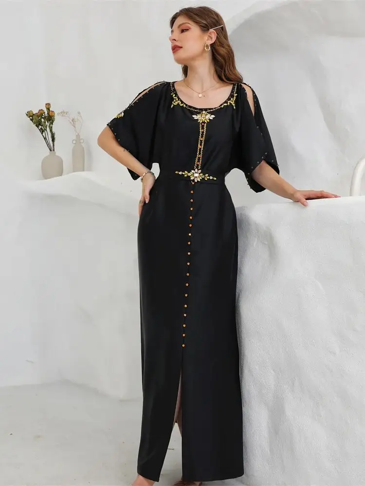 

Ramadan Eid Black Satin Abaya Dubai Turkey Islam Muslim Dress Kaftan Abayas African Dresses For Women Caftan Robe Femme Musulman