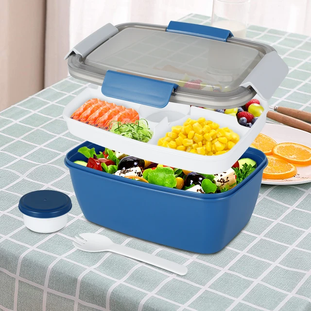 2L Portable Hermetic Lunch Box 2 Layer Salad Lunch Container with 4  Compartments Tray Leak-proof Portable Salad Bowl Tableware - AliExpress