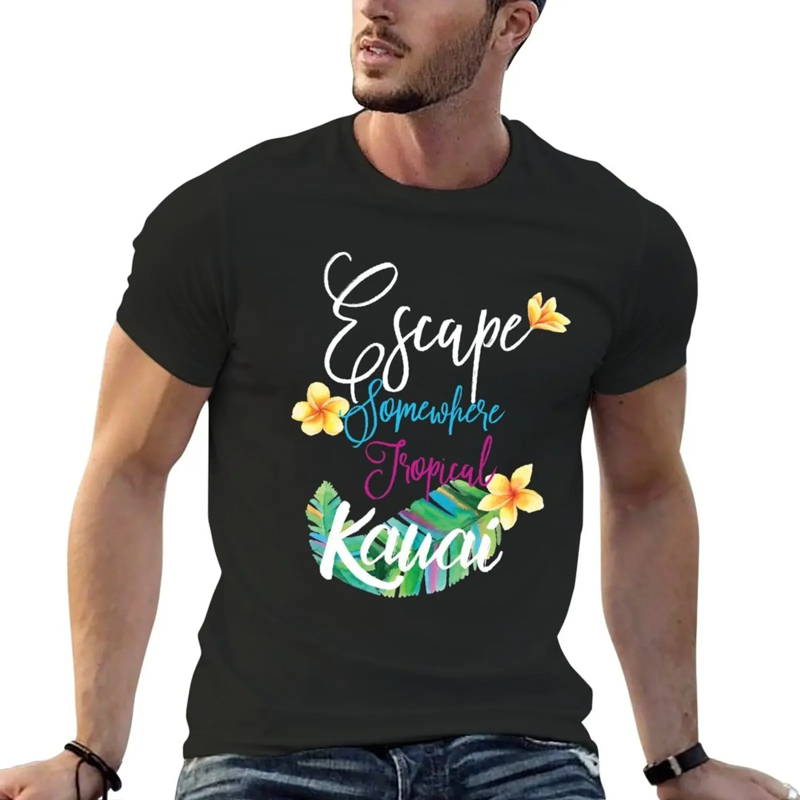 

Escape Somewhere Tropical KAUAI T-Shirt summer top boys animal print shirt oversized plus size tops t shirt for men