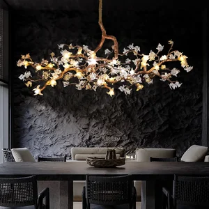 Retro Copper LED Chandeliers Chinese Style Tree Branch Hanging Pendant Lights Living Dining Room Home Decor Island Lighting Lamp