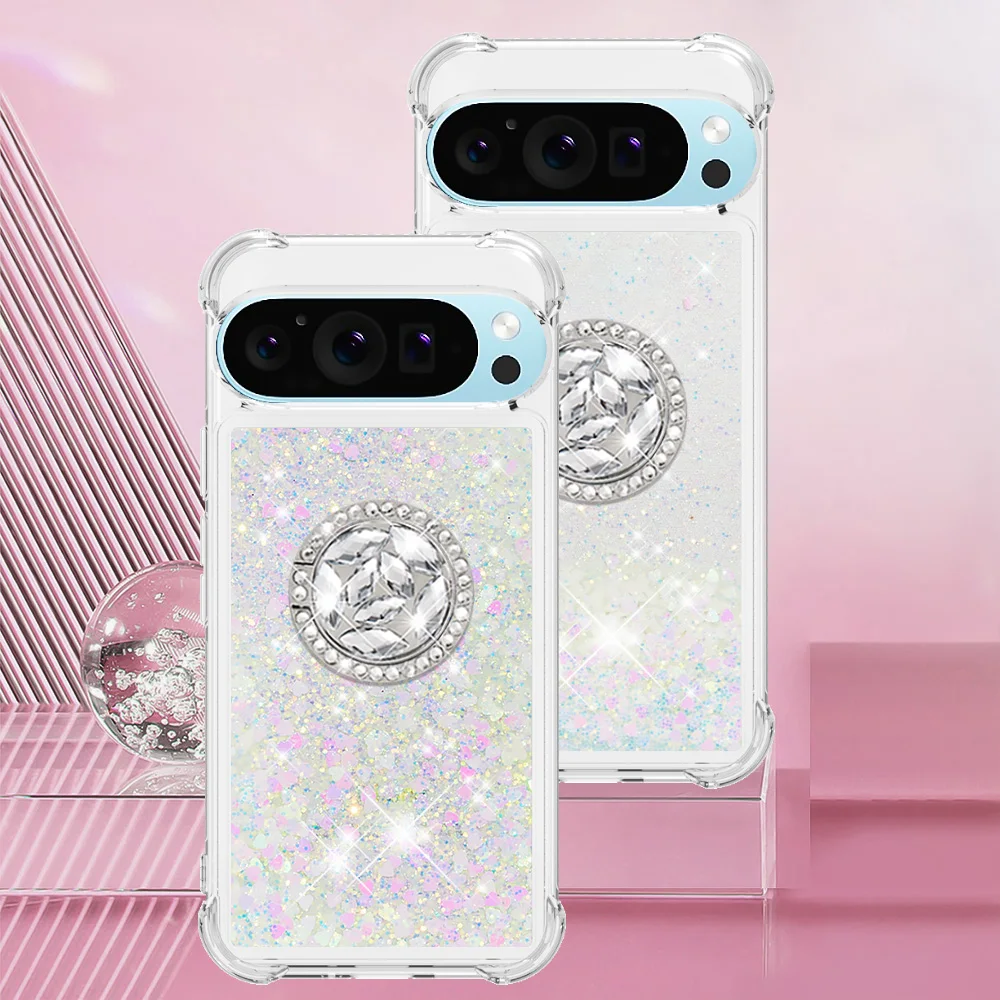 Luxury Quicksand Glitter Ring Holder Case with Shiny Soft Airbag Shockproof Cover