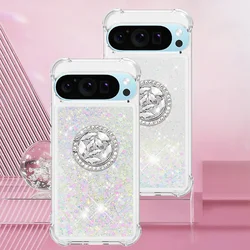 Luxury Quicksand Glitter Ring Holder Case with Shiny Soft Airbag Shockproof Cover - Google Pixel 8 Pro (White (wIth ring))