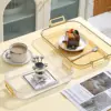 WORTHBUY Rectangular Storage Tray With Handle Plastic Serving Tray Living Room Transparent Teapot Teacup Storage Plate 2
