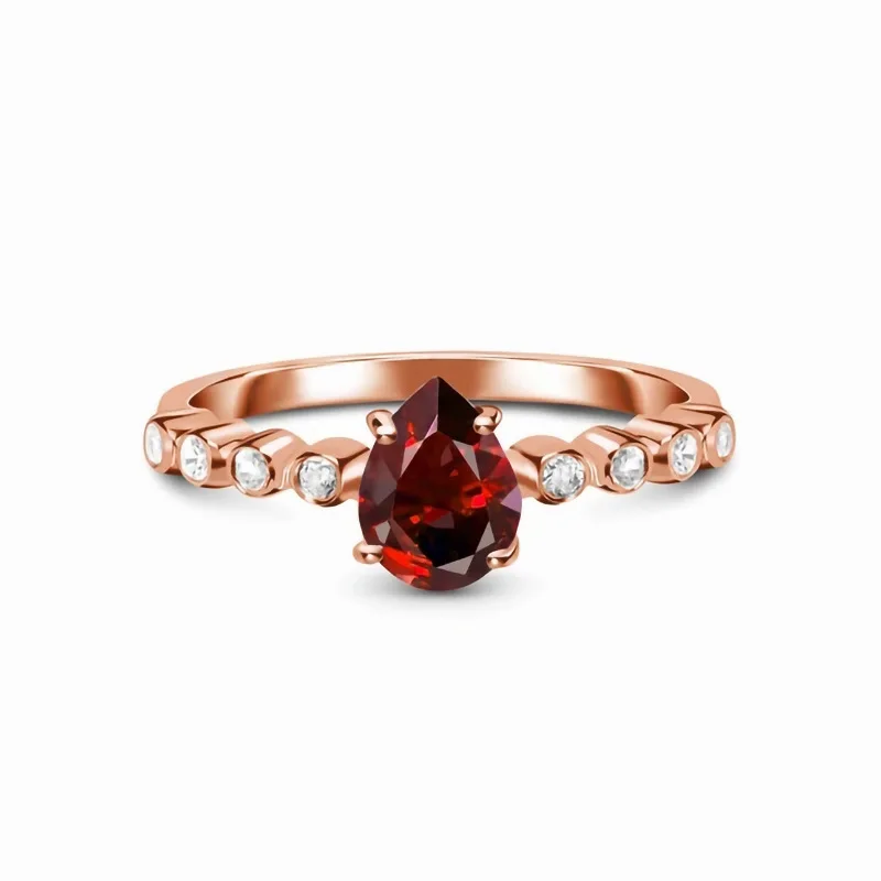 

AsinLove Luxury Rose Gold 925 Sterling Silver Water Droplets Ruby Sapphire Zircon Gemstones Rings for Women Wedding Jewelry