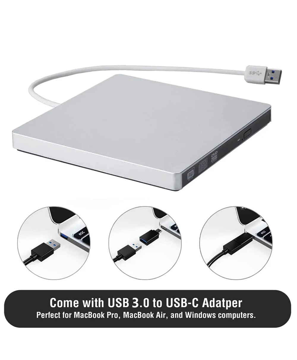 Externo Slim Optical Drive Burner Dvd rw cd Writer Bandeja Player Portátil Portátil para Apple Macbook Pro e Air Usb Tipo-c 3.0