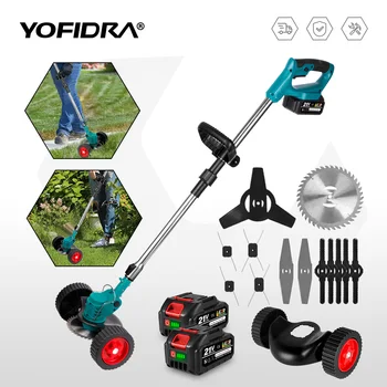 YOFIDRA 1500W Electric Lawn Mower Handheld  Cordless Grass Trimmer Garden Pruning Cutting Power Tools for Makita 21V Battery Pin
