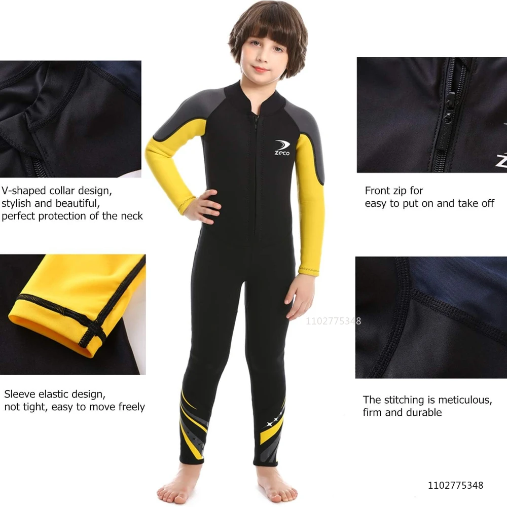 Neoprene Kids Swimsuit Wetsuit 2.5mm Diving Suit Swimwear for Teens Boys Girls Long Sleeve Swimming Surfing One Piece Wet Suit 5