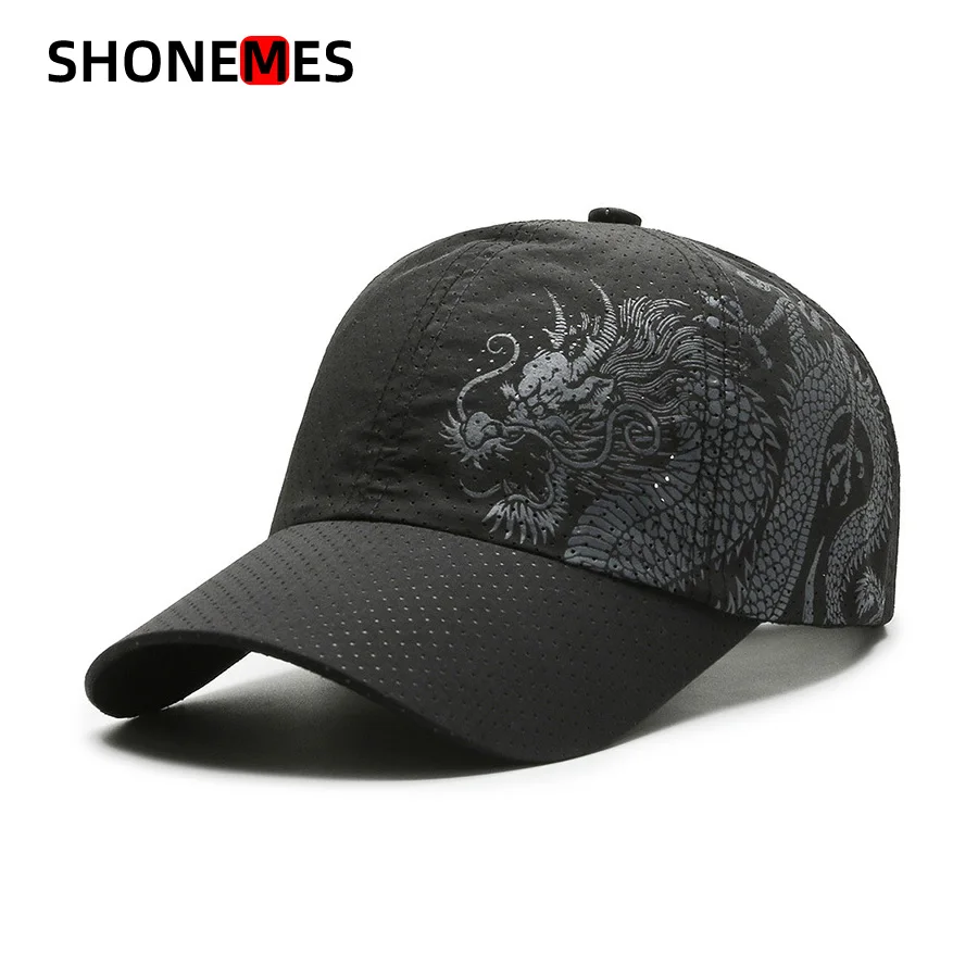 

ShoneMes Dragon Pattern Baseball Cap Quick Drying Sports Snapback Caps Breathable Adjustable Strap Back Hats for Men Women