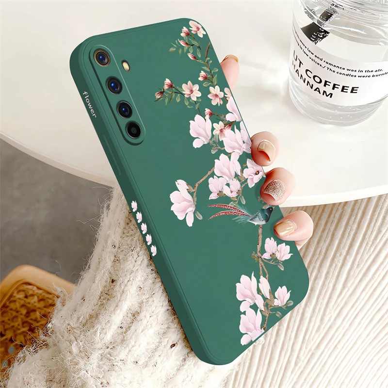 Silicone Soft Phone Case with Birds and Flowers Pattern - Shockproof Bumper Back Cover