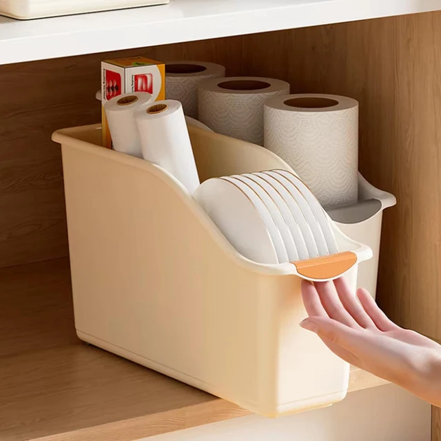 2/3pcs Plastic Under Sink Organizer with Wheels, Bottle Organization Bins Kitchen Cabinet Organizers Plastic Basket for Under 3