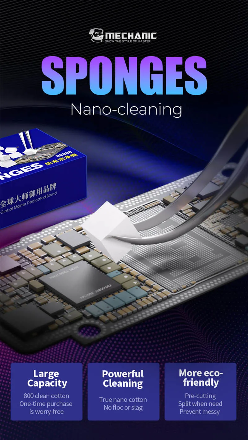 Mechaniker NC800 Nano Schwamm Reinigung Keine Rückstände Telefon Bildschirm PCB Motherboard Zurück Abdeckung Glas Kamera Reinigung Werkzeug Telefon Reparatur – Detail 1
