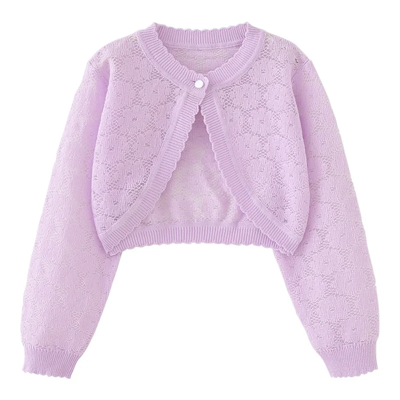 1-10세 여름용 얇은 무지 가디건 여아 보라색 자켓 면 아동 코트 1 2 3 4 5 6 7 8 9 10세 아동복 OGC241103