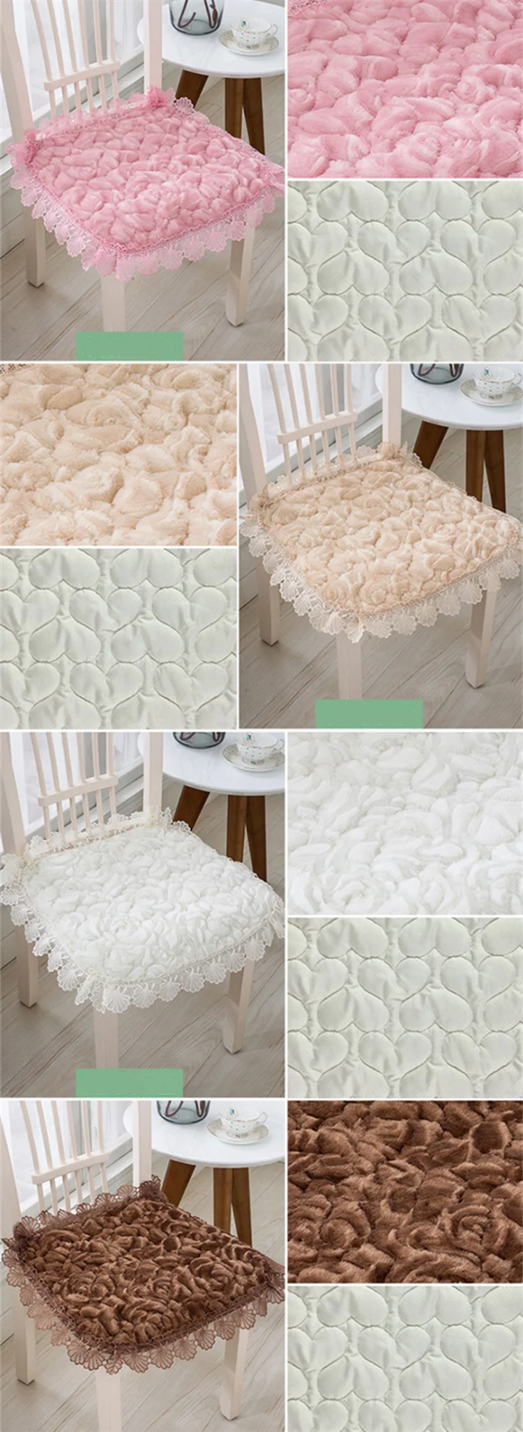 Korean Style Household Plush Lace Non-slip Chair Cushion Winter Thickened Warm Seat Pads Office Sedentary Non-slip Stool Mats